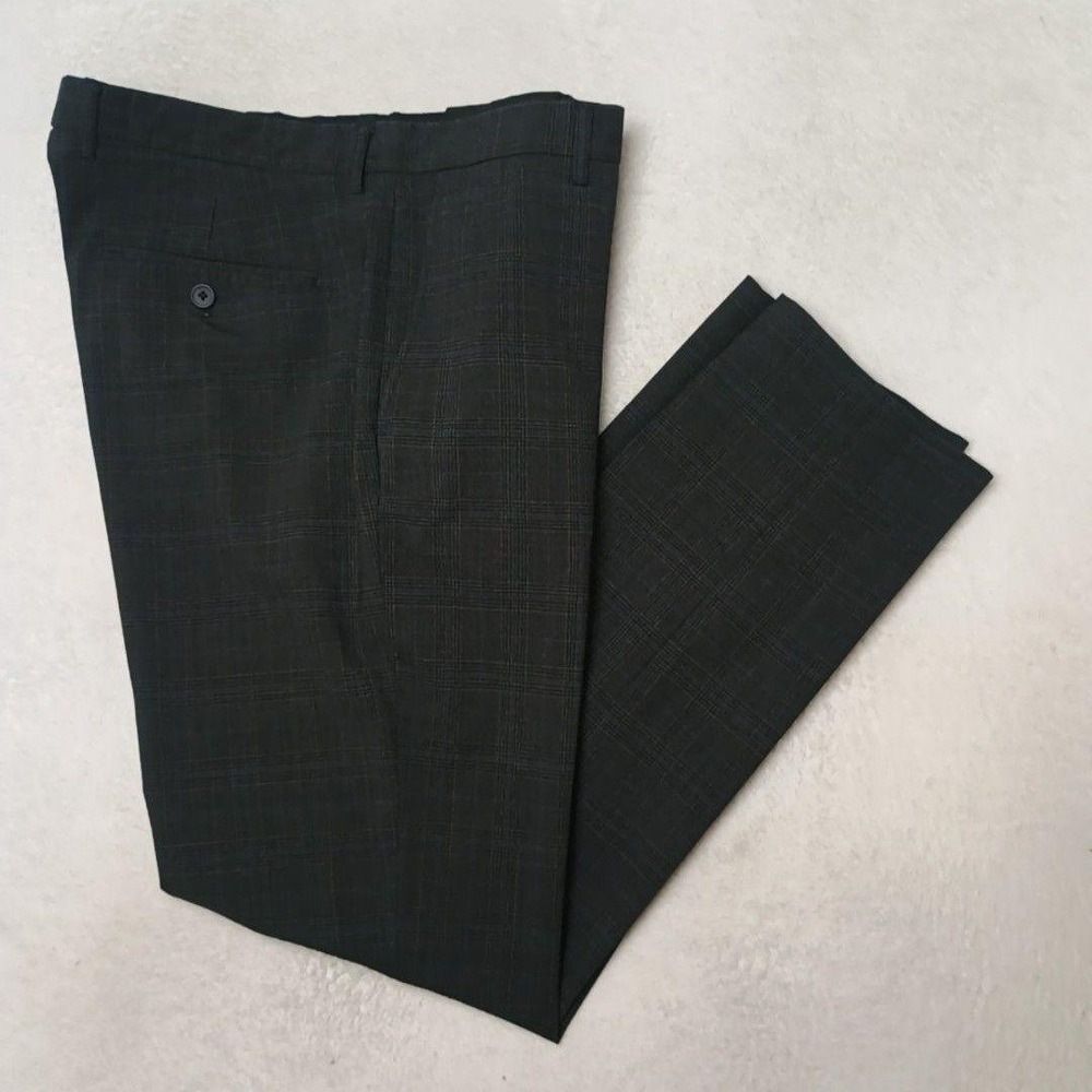 JCrew Pants Men 35x32 Gray Thompson Tapered Slim Dress Plaid Wool Stretch Suit